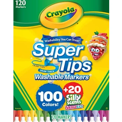 Image of Crayola Super Tips Marker Set, 100 Washable Markers for Kids, 20 Scented Markers, Bulk Colored Coloring Books, Holiday Gift Kids [Amazon Exclusive]