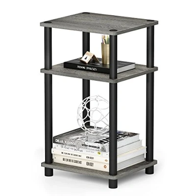 Image of Furinno Just 3 Tier Turn N Tube End Table, Side Nightstand, French Oak/Black