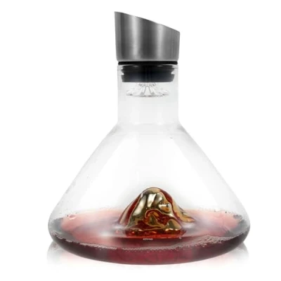 Image of Red Wine Decanter with Built in Aerator Crystal 1500ml Carafe Stainless Steel Pourer &amp; Filter Gifts Accessories(Golden)