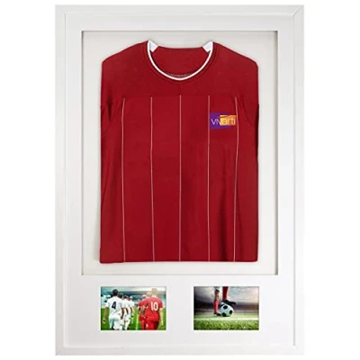 Image of Vivarti DIY Adult 3D Mounted + Double Aperture Sports Shirt Display Frame for Football Shirt, Rugby Band T Shadow Box 61 x 91.5cm White Frame, Mount, Backing Card