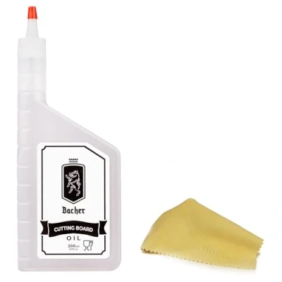 Image of Bacher Chopping Board Oil 200ml Premium Food Grade Mineral Set Cutting with polishing Cloth Butchers Block 100% Safe for Wooden, Slate Boards