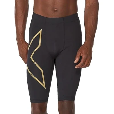 Image of 2XU Men&#039;s Light Speed Compression Shorts, Black/Gold Reflective, XL