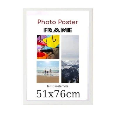 Image of White 51x 76 cm Poster Frames Large MDF Wooden 51x76cm Both Ways Wall Hanging Gallery Living Room Picture Frame With Styrene Shatterproof Perspex Sheets