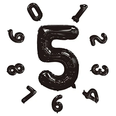 Image of 40&quot; Number Balloons,Helium 5 Balloons Birthday,Self Inflating Balloons,Foil Balloon for Birthday Party,New Year Decoration,Anniversary Decoration,Company Celebration (Black #5)