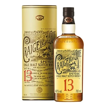 Image of Craigellachie 13 Year Old Speyside Scotch Single Malt Whisky, 46% ABV, 70cl, with Gift Tube, Sherry &amp; Bourbon Cask Finish, 700ml