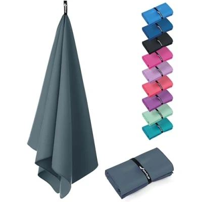 Image of Fit Flip Swimming towel fast drying microfibre beach ultra absorbent thin towels for travel, &amp; gym lightweight camping (1x 50x30cm, Cool Grey)