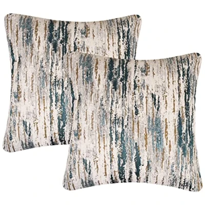 Image of Yeiotsy Pack of 2, Nordic Style Cozy Decorative Throw Pillow Covers for Sofa Bed Car Chair Geometric Cushion Cases Jacquard Chenille (Teal Stripes, 18 X Inches)