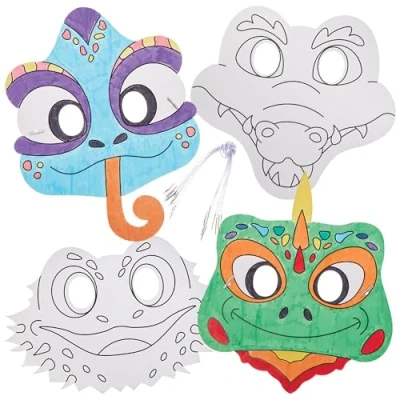Image of Baker Ross FN193 Reptile Colour in Masks Pack of 8, Fancy Dress Costume Arts and Crafts