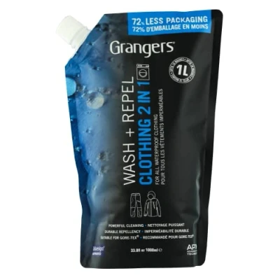 Image of Grangers Wash + Repel Clothing 2 in 1 Eco Pouch Litre Powerful Cleaning Combined with Durable Waterproofing for all Outdoor