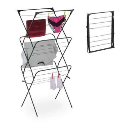 Image of Relaxdays Foldable Laundry Rack, Metal, Black, 136 x 62 51 cm