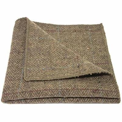 Image of King &amp; Priory Luxury Herringbone Brown Tweed Pocket Square, Handkerchief