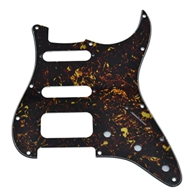 Image of KAISH 11 Hole American Modern Strat Style HSS Pickguard 3 Screw Round Corner Humbucking Pickup Mounting for Stratocaster/Strat Dark Tortoise