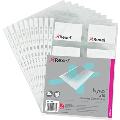 Image of Rexel Nyrex Business Card Pocket Multipunched A4 Clear Ref 13681 [Pack 10]