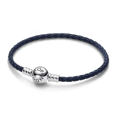 Image of Pandora Moments Blue Braided Leather Bracelet 21cm