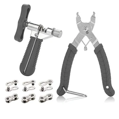 Image of QKURT Bike Link Plier + Chain Breaker Splitter 6 Pairs Bicycle Missing Link, Quick for 6/7/8/9/10 Speed Chains Repair Professional Tool Kit, Gray