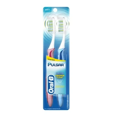 Image of Oral B Pulsar Soft Bristle Toothbrush Twin Pack,Colours May Vary (Pack of 2)