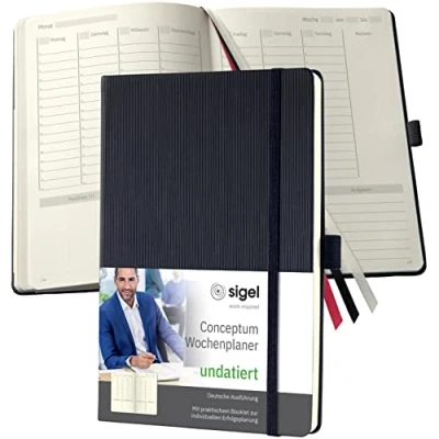 Image of SIGEL CO700 Weekly planner, undated, in German, A5, hardcover, Black Conceptum