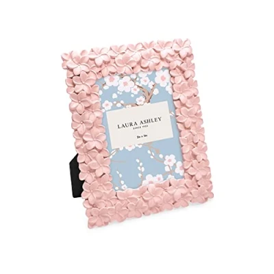 Image of laura ashley 2x3 Pink Flower Textured Hand Crafted Resin Picture Frame w/Easel &amp; Hook for Tabletop Wall Display, Decorative Floral Design Home D cor, Photo Gallery, Art (2x3, Pink)