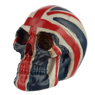 Image of Puckator Union Flag Skull Head Decoration Home With Ornaments Resin Accessories Living Room Human Skeleton Goth Gifts For Men