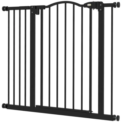 Image of PawHut Pressure Fit Dog Stair Gate No Drilling Safety Auto Close for Doorways, Hallways, 74 94cm Adjustable, 78cm Tall, Black