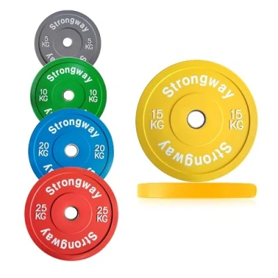 Image of Strongway® Olympic Bumper Weight Plates Colour Coded (5KG 10KG 15KG 20KG 25KG) Discs for Barbell 2 Inch (2&quot;) / 50mm Hole Lifting Workout Home Gym Fitness (2 X 15KG)