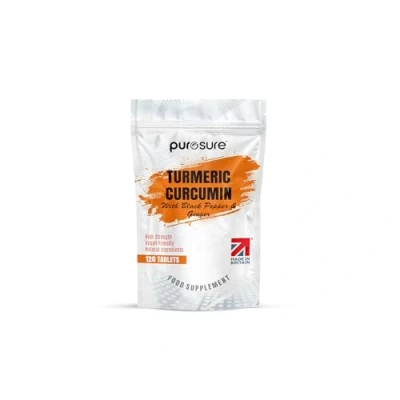 Image of Purosure Organic Turmeric (Curcuma Longa) Capsules High Strength and Black Pepper with Active Curcumin Ginger 120 Vegetarian Vegan