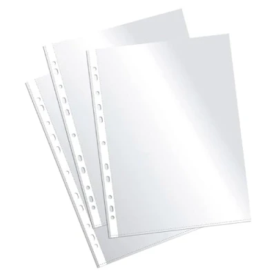 Image of Plus Office EH303A 8/FC Pack of 100 90 Micron Polypropylene Transparent Sleeves with Multiple Punched Holes
