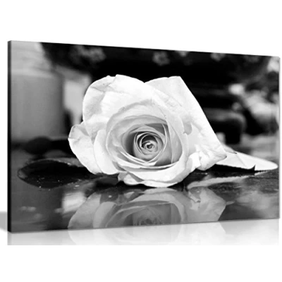 Image of Black &amp; White Rose Canvas Wall Art Picture Print (18x12in)