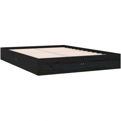Image of vidaXL Bed Frame without Mattress Black Solid Wood 120x190 cm Small Double