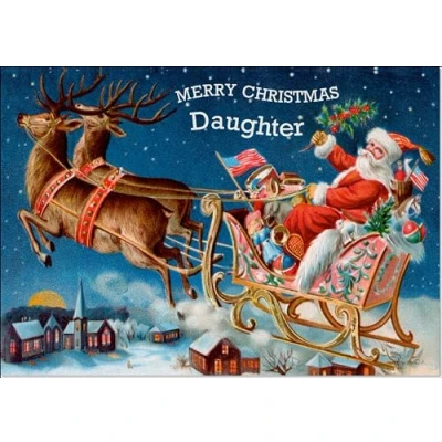 Image of doodlecards Daughter Christmas Card Santa&#039;S Sleigh Victorian Style Medium Size with Plain Envelope