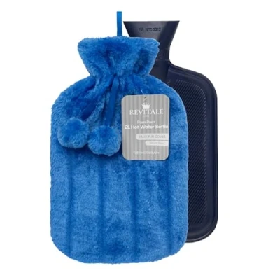 Image of Revitale Luxury Cosy Faux Fur Pom Hot Water Bottle 2 Litre (Royal Blue)