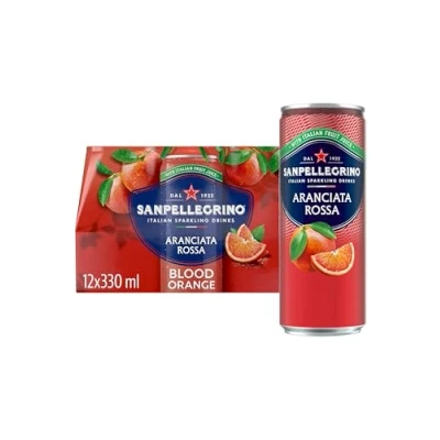 Image of San Pellegrino Italian Sparkling Drinks Tastefully Light Blood Orange Canned Soft Drink 12 x 330ml 69 kCals per Can