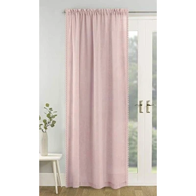Image of Tyrone Textiles Ltd Tahiti Blush Pom Trim Linen Look Voile Panel (Drop 54&quot; (137cm))