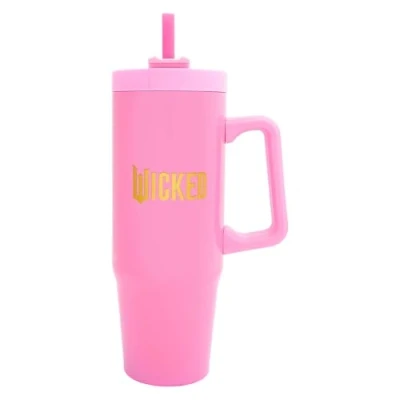 Image of Wicked 900ml Insulated Tumbler with Straw and Lid Official Merchandise by Polar Gear Movie Themed Travel Cup Double Wall Stainless Steel Cup, Glinda Pink