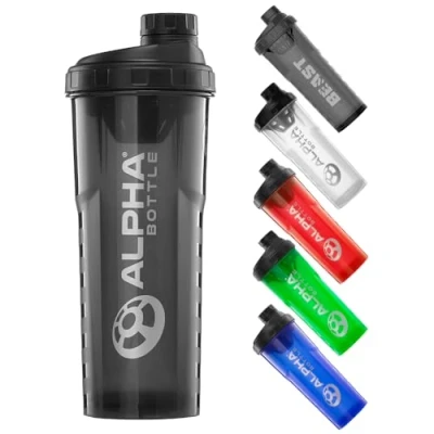 Image of Alpha Designs Protein Shaker Bottle 1000ml Gym Cup for Powder Shakes &amp; Sports Supplements Pre Workout Mixer BPA Free 1L Smoke