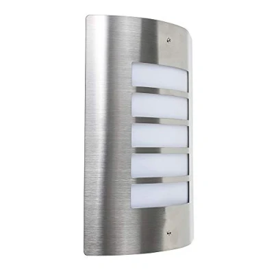 Image of MiniSun Modern Stainless Steel and Frosted Opal Lens Curved IP44 Rated Outdoor Garden Wall Mounted Security Light Complete with a 10w LED GLS Bulb [6500K Cool White]