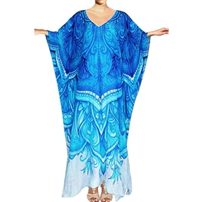 Image of YouKD Summer Print Floral Loose Caftan Boho Beach Bikini Cover Up Dress Plus Size Robe for Women