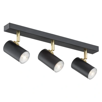 Image of Lagos Ceiling 3 Light Spotlight Bar Black Structure, Brass Elements