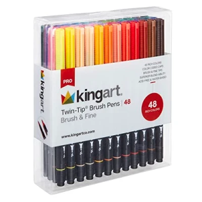 Image of KINGART 445 48 Set of DUAL TIP BRUSH PENS Piece