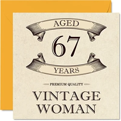 Image of Vintage 67th Birthday Cards for Women Aged 67 Years Fun Card Mum Sister Wife Girlfriend Nanny Grandma Auntie, 145mm x Ladies Greeting Cards,