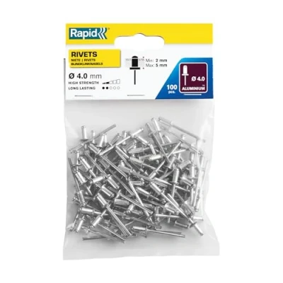 Image of Rapid Rivets Standard Alumium rivets, 4 x 8 mm, 5000378, 100 Pieces, Silver/ Clear/ Blue