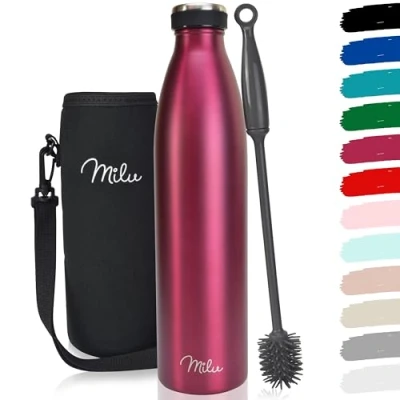 Image of Milu Stainless Steel Drinking Bottle 1L Thermo Bottle, Insulated Water Leak Proof Double Walled, Carbonated (Stainless Steel, 1L)