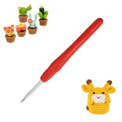 Image of Red Crochet Hooks Knitting, Ergonomic Soft Handles for Arthritic Hands, Light and Comfortable Tool,Crochet Tool Knitting Suitable Beginners (4.5mm)