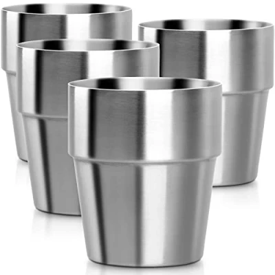Image of Beasea Stainless Steel Insulated Cup, 10 oz Stackable Cups Set of 4, Small Metal Cup Double Wall Vacuum Drinking Glasses for Kids and Adults