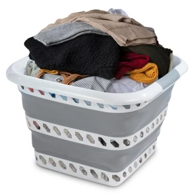Image of ASAB Collapsible Laundry Basket 35x35cm Plastic Folding Washing 40L Load Capacity Square Shape Pop Up Hole Design for Household Clothes Portable