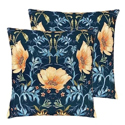 Image of Evans Lichfield Heritage Peony Polyester Filled Cushion Twin Pack, Midnight, 43 x 43cm