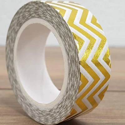 Image of Washi Tape Glitter Decorative Craft Paper Masking Sticky Planner Roll Scrapbook (Chevron Gold Foil)
