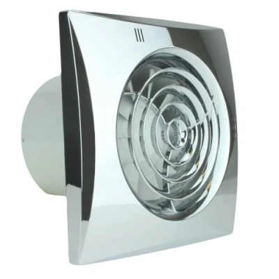 Image of 100mm Humidity Control Timer Environment friendly Chrome Quiet Bathroom Kitchen Extractor Fan 4 inch Shower Wall or Ceiling Mounted Ventilation for 100 mm Ducting Toilet Exhaust