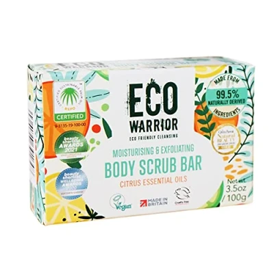 Image of Eco Warrior Body Scrub Soap Bar Vegan, Cruelty Free, No SLS or Parabens, Whole &amp; Hand Soap, Moisturising and Exfoliating Citrus Essential Oils Oatmeal, Natural Friendly 100g
