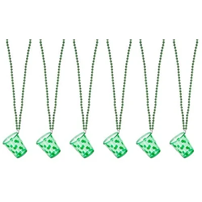 Image of 24 x St Patrick&#039;s Day Shot Glasses Novelty Irish Shamrock Drinking Glass with Necklace